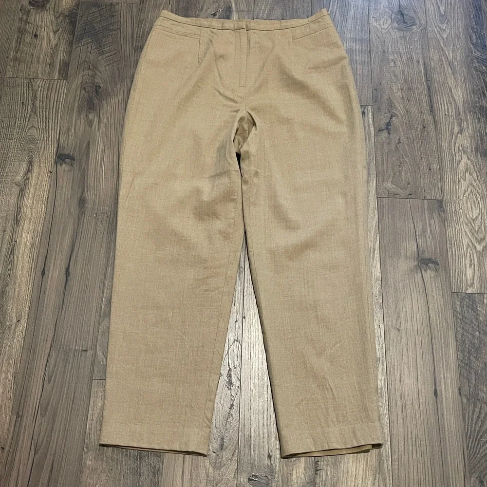 Talbots Petites Tan Beige Italian 99% Wool/Blend Straight Leg Trousers Size 12P